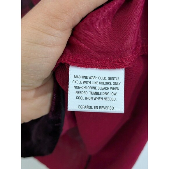 Romantic Goth Fairy Red Black Long Sleeve Velvet Burnout Blouse Renaissance Sz M - Picture 9 of 10